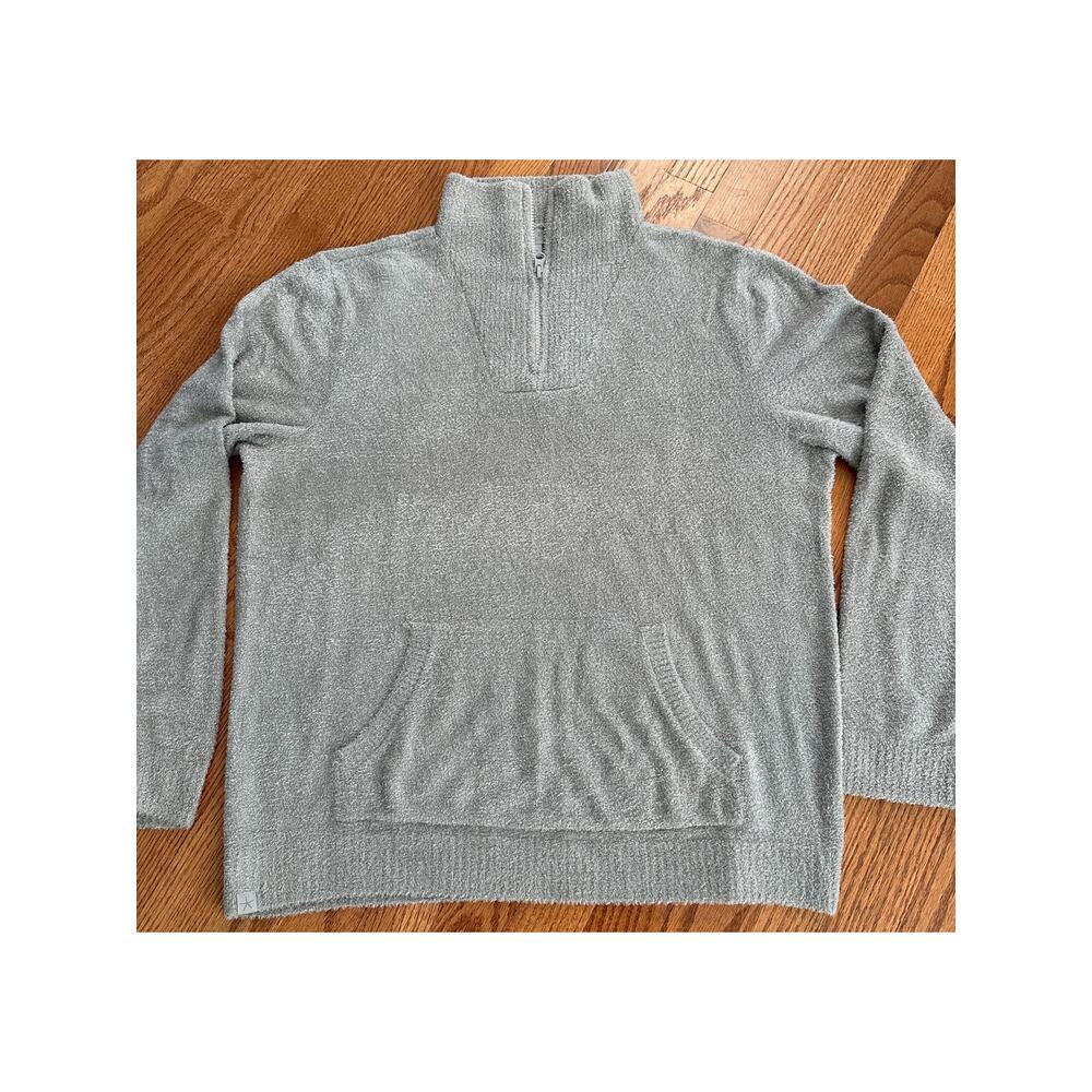 Barefoot Dreams Cozychic Lite Sweater Tunic M 1/4 Zip Pullover Light Gray Pocket